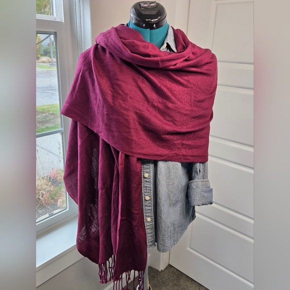 PASHMINA OVERSIZE SCARF SHAWL WRAP OXBLOOD MAROON FALL WOMEN OS - Picture 5 of 12
